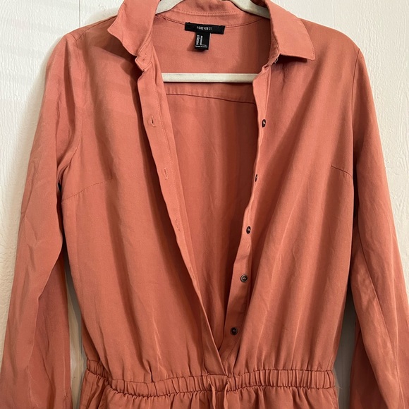 Pink long sleeve button down romper - Picture 2 of 2